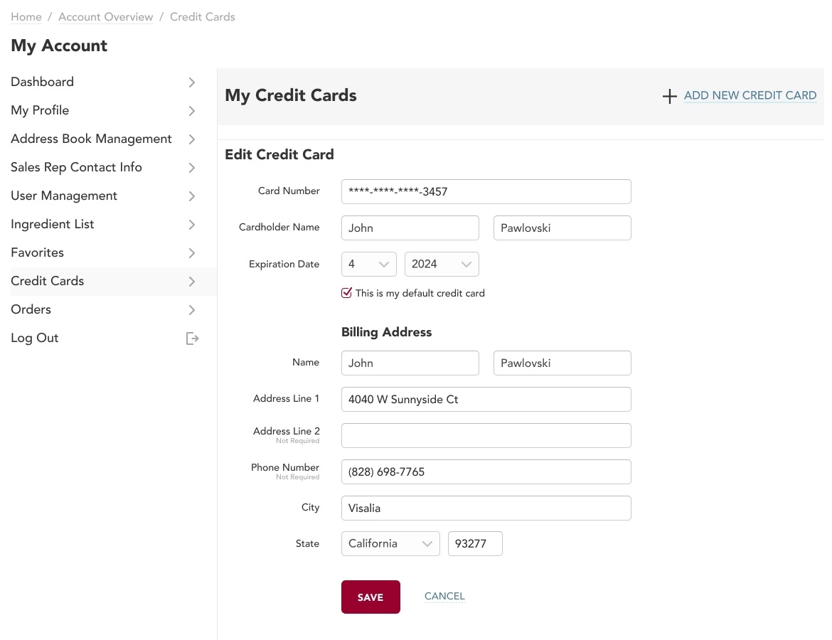 Edit credit card