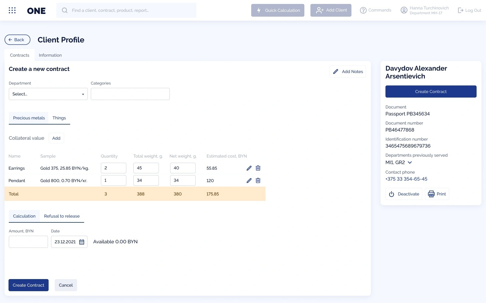 Create client contract