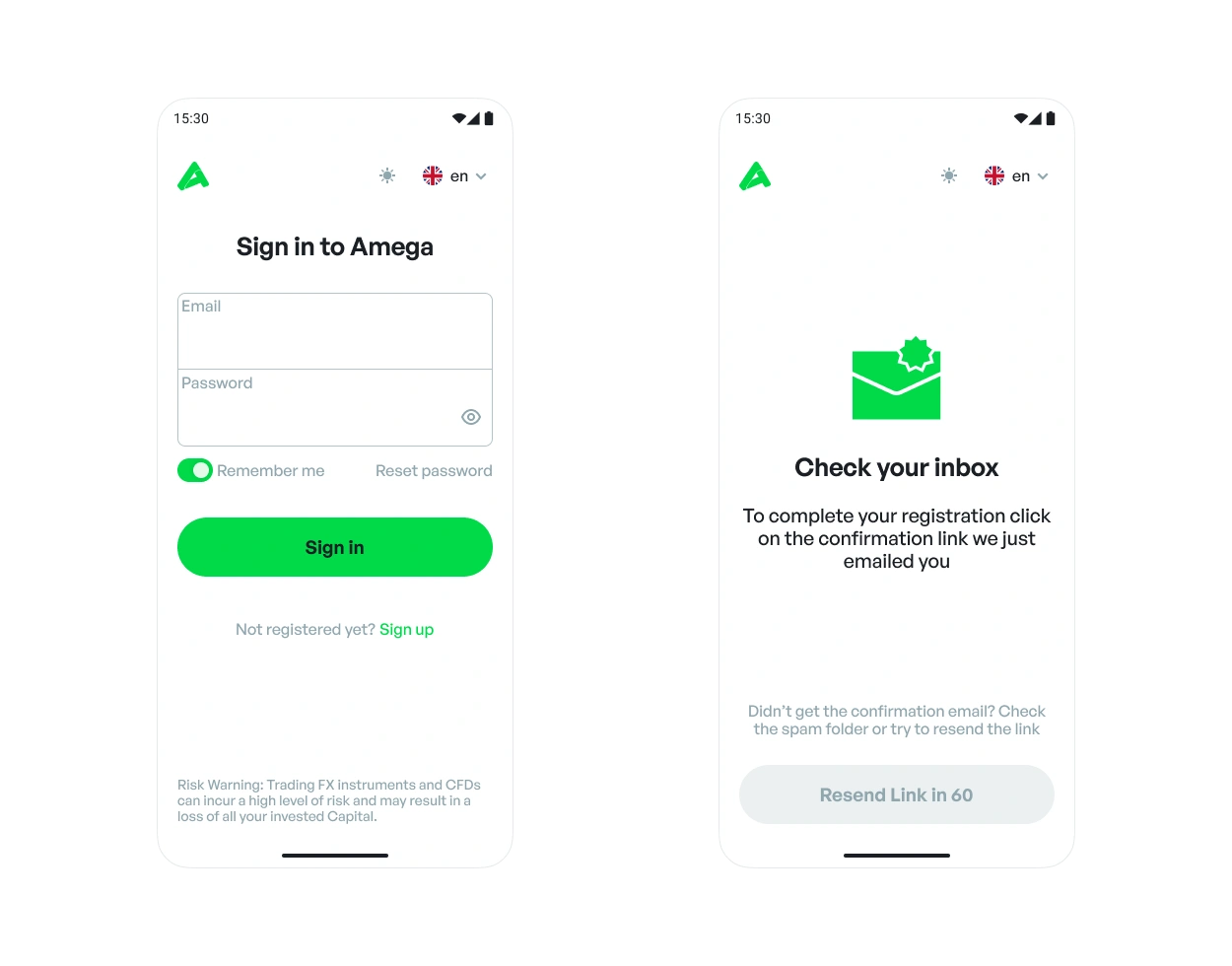 Login & Sign up on desktop